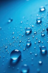 Macro shot of water droplets on vibrant blue surface, closeup, humidity, image