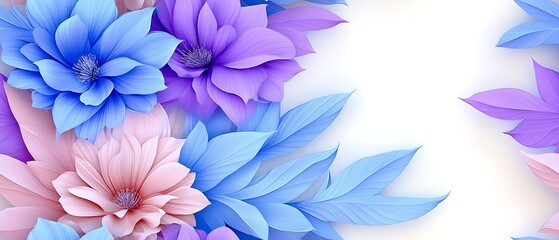 Fototapeta premium Seamless abstract beautiful purple and blue magical flowers, Beautiful Abstract 3D Floral Design in Purple and Blue