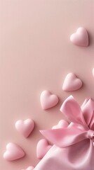 Pink hearts scattered near satin bag, pastel background, Valentine's Day gift, romantic design