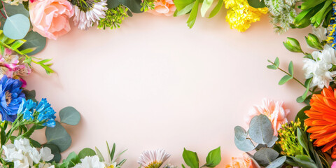 Beautiful floral arrangement with colorful flowers and greenery. Perfect for greeting cards or invitations