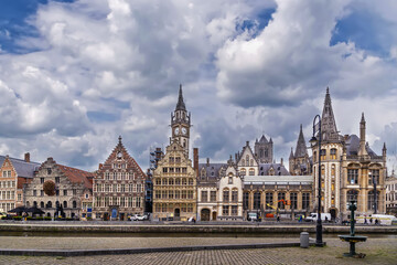 Fototapeta premium Lys river embankment (Graslei), Ghent, Belgium