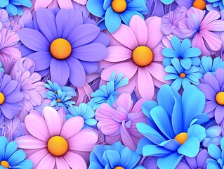 Obraz premium Seamless abstract beautiful purple and blue magical flowers, Beautiful Abstract Floral Pattern in Purple and Blue
