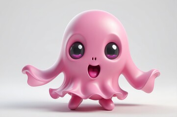 Cute pink cartoon ghost character.