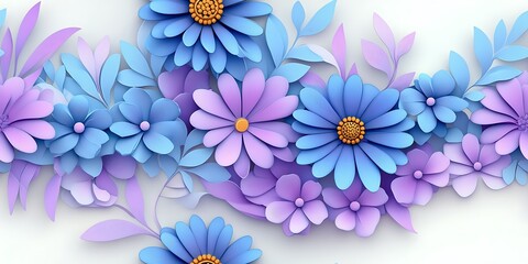 Obraz premium Seamless abstract beautiful purple and blue magical flowers, Beautiful 3D Abstract Floral Design in Purple and Blue