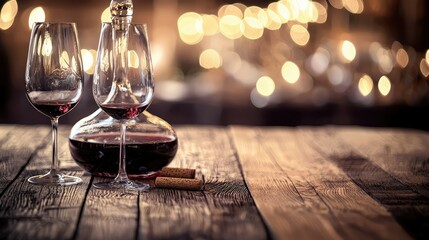 Elegant Glassware with Red Wine and Beautiful Bokeh Background