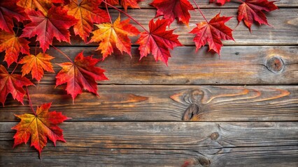 A sprawling branch of crimson-red maple leaves against a rustic wooden surface, showcasing the vibrant colors of autumn against a natural backdrop , red leaf, tree branch