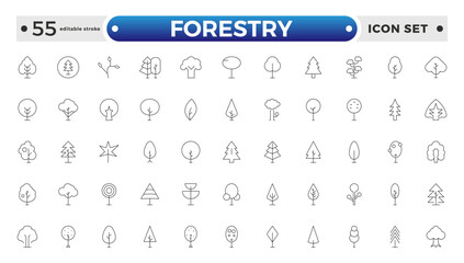 Tree and Forest outline Icon Pack. Modern Collection for Design, Web Sites, Apps, Cards. Contains Linear Images of Deciduous and Coniferous Trees. Editable stroke outline icon.
