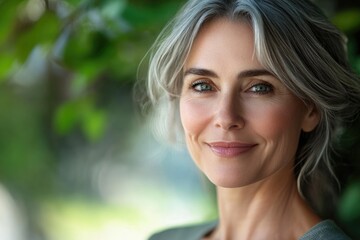 Naklejka premium Template for portrait of smiling middle aged woman.