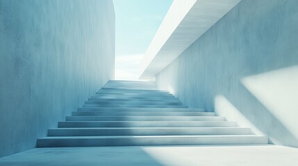 Obraz premium Modern minimalist concrete staircase ascending towards bright light.