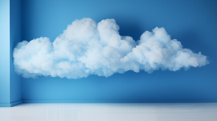A large cloud is hanging over a blue wall