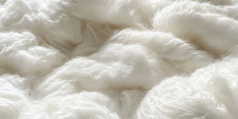 Zoomed in view of a collection of plush, white fabric resembling fluffy snow. It emphasizes the softness and texture of the snowy material, creating a cozy appearance.