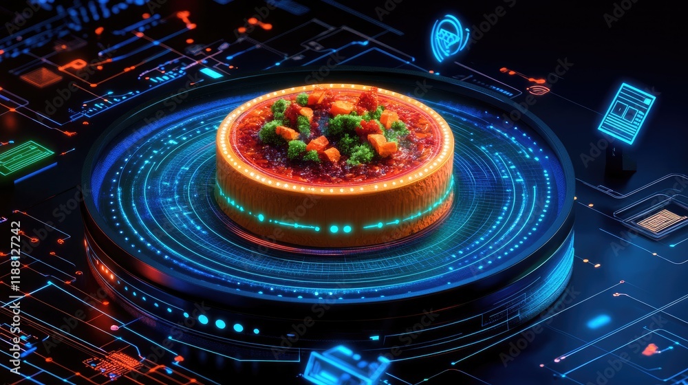 Aufkleber smart home automation system with glowing digital icons and holographic controls in a modern interio