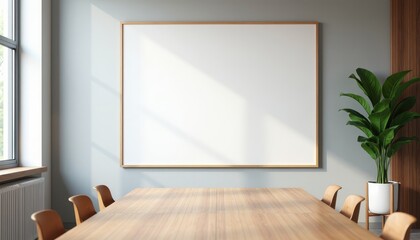 An unfilled poster space on the wall of a conference room open for artistic design