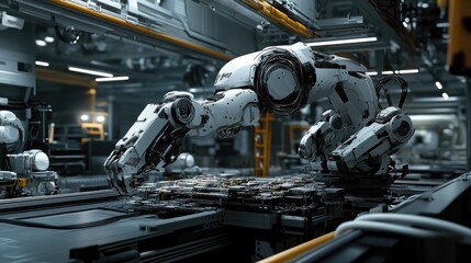 Fototapeta premium An exposed robotic system with visible motors, sensors, and wiring, highlighted under studio lighting.