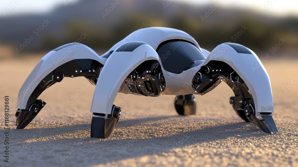 Poster a futuristic autonomous robot designed for research, equipped with various sensors to explore and an