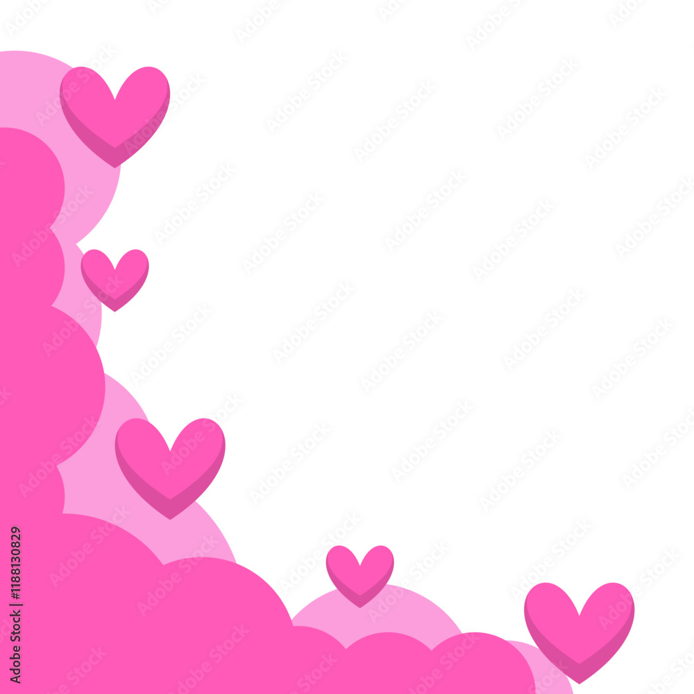 Wall mural Playful Pink Hearts and Clouds Corner