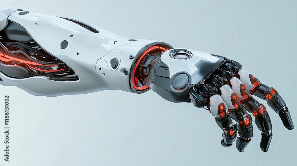 Aufkleber a high-tech robotic exoskeleton arm paired with a smart wearable device, combining robotics with wea