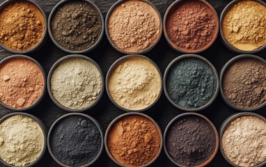 Earthy Hues: A captivating array of natural dye extracts, showcasing rich textures and vibrant...