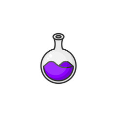 Colorful Science Flask Illustration with Purple Liquid on White Background