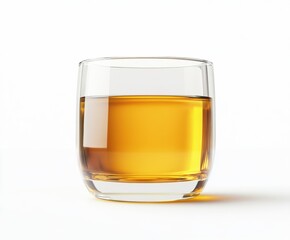 Whiskey served in a clear glass on a bright surface highlighting its rich amber color
