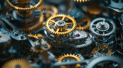 Close-Up of Intricate Clockwork Gears and Mechanisms in Motion