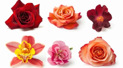 Banner Design: A Set of Beautiful Flowers in Different Varieties on a White Background