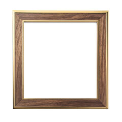 Certificate frame with a polished wooden border and gold accents, isolated. Isolated on transparent or white background cut out