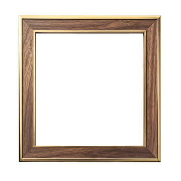 Certificate frame with a polished wooden border and gold accents, isolated. Isolated on transparent or white background cut out