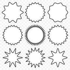 Set of Vector Starburst Badges. Simple Flat Style Vintage Labels, Stickers. eps 10.