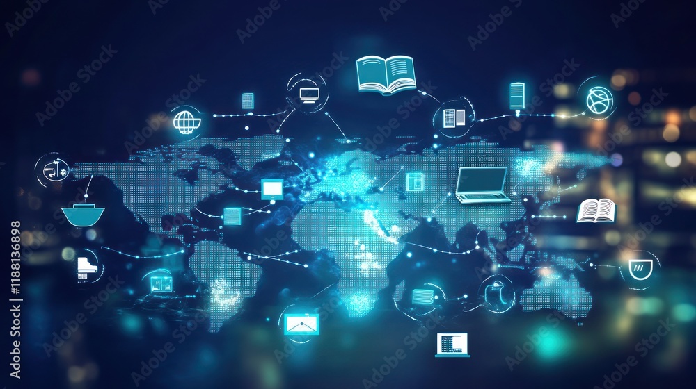 Poster global network of interconnected digital devices and information.