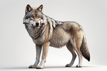 Obraz premium Grey wolf standing, side profile, isolated on white background.