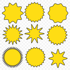 Star icon. Star burst sticker vector set. Black flat price tags explosion silhouettes, starburst retro sale badge. Blank label and stickers emblem. Special offer price tag. eps 10.