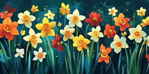 A vibrant collection of blooming daffodil flowers, showcasing the beauty and charm of daffodil flowers in full bloom, perfect for adding brightness to any floral themed project.