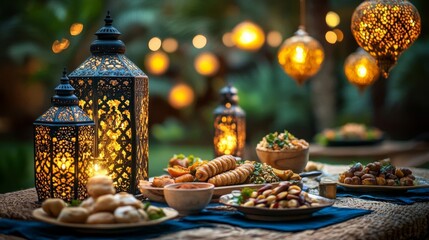 Festive Outdoor Dinner With Moroccan Lanterns And Delicious Food