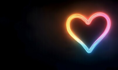 Rainbow heart light trail on dark background, ideal for love, Valentine's, or LGBTQ+ designs