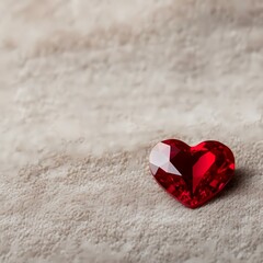 Fototapeta premium Red heart gem on textured surface, Valentine's Day, love concept, background copy space, romantic greeting card