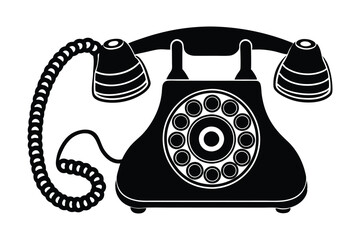 Classic rotary dial telephone vector art silhouette.eps