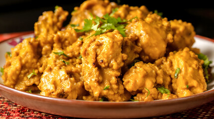 A plate of food with a sauce on it