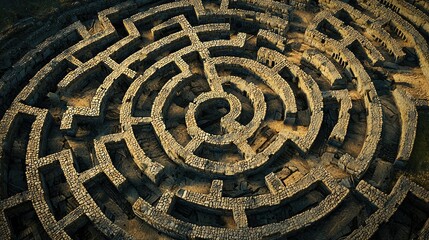 Intricate Stone Maze Structure Surrounded by Natural Landscape