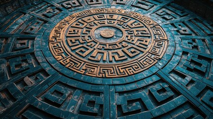 Obraz premium Intricate Round Pattern Design on Stone Surface with Geometric Motifs