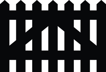  Black and White Illustration of a Wooden Fence Gate vector