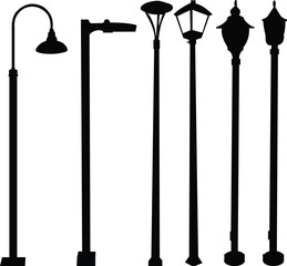Collection of Street Light Silhouette Designs vector art 