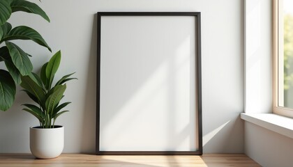 A clean empty poster frame in an office ready to display a custom visual.