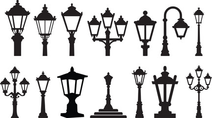 Collection of Black Silhouette Street Lamps