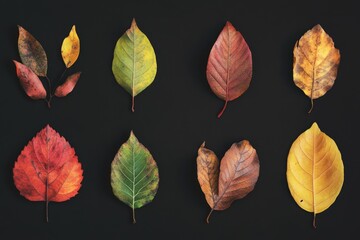 Obraz premium Seasonal changes in leaf color from green to red yellow and brown.