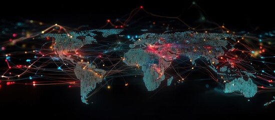 Global network connections visualized on a 3D world map.