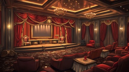 Opulent Home Theater Design: Luxurious Red and Gold Cinema Room