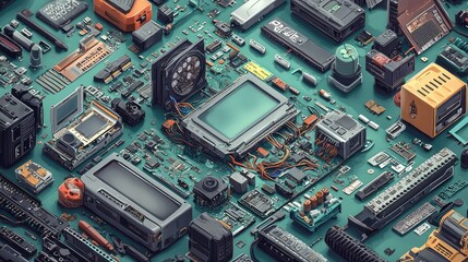 Detailed Close-Up of Colorful Circuit Board and Electronic Components