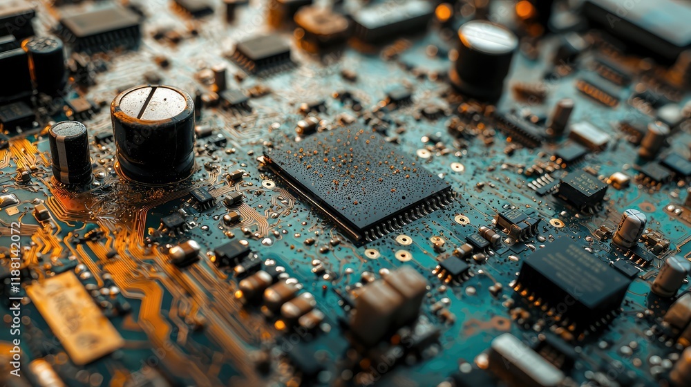 Poster close-up of microprocessor and circuitry on electronic device