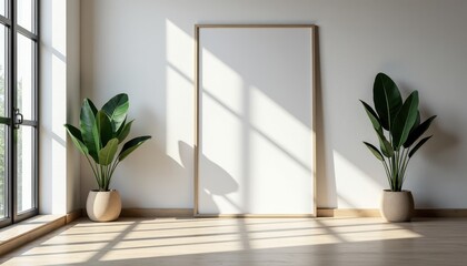 A vacant white poster in a modern workspace offering space for creativity.